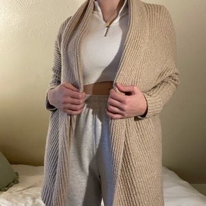Tan waffle knit Aerie cardigan